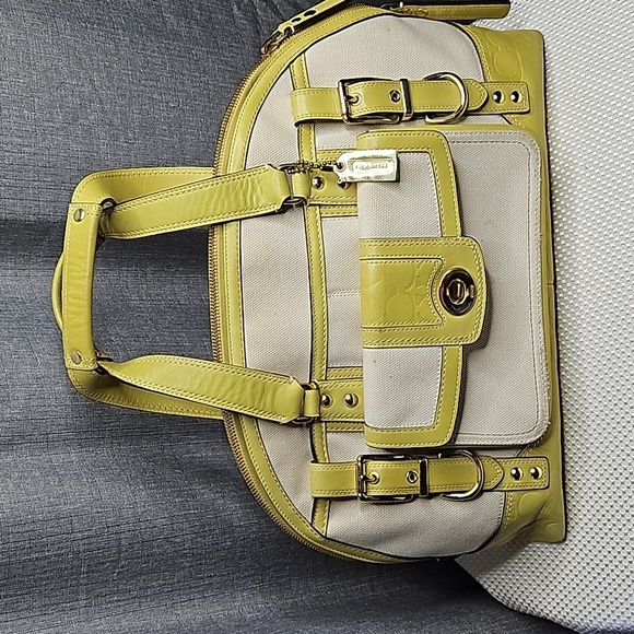 COACH HAMPTON MIRANDA TOTE BAG CANVAS /LEATHER GREEN
